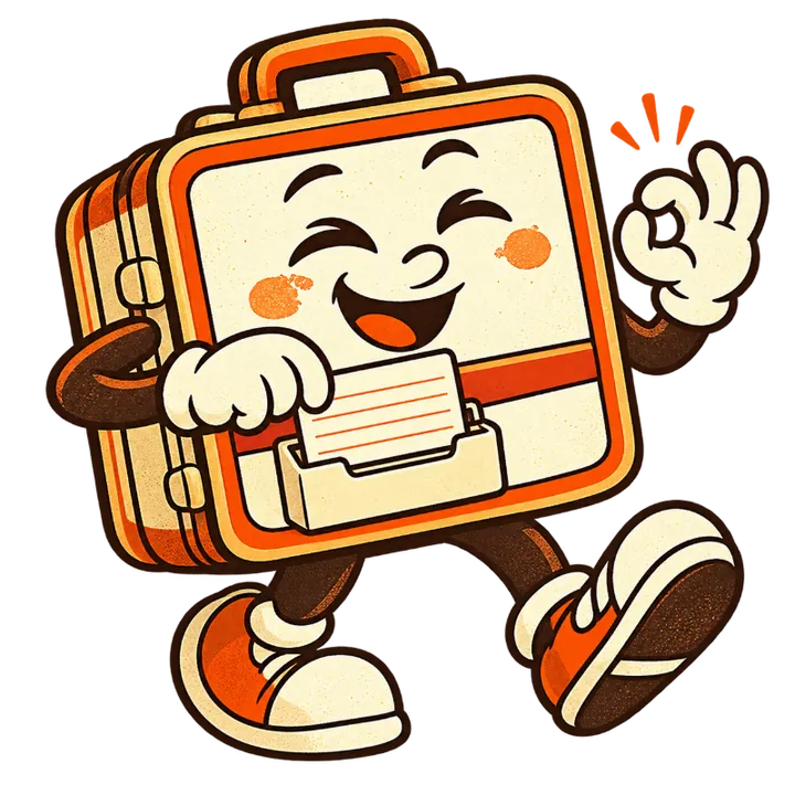 Rammy filing an index card into his front slot and making an OK sign.