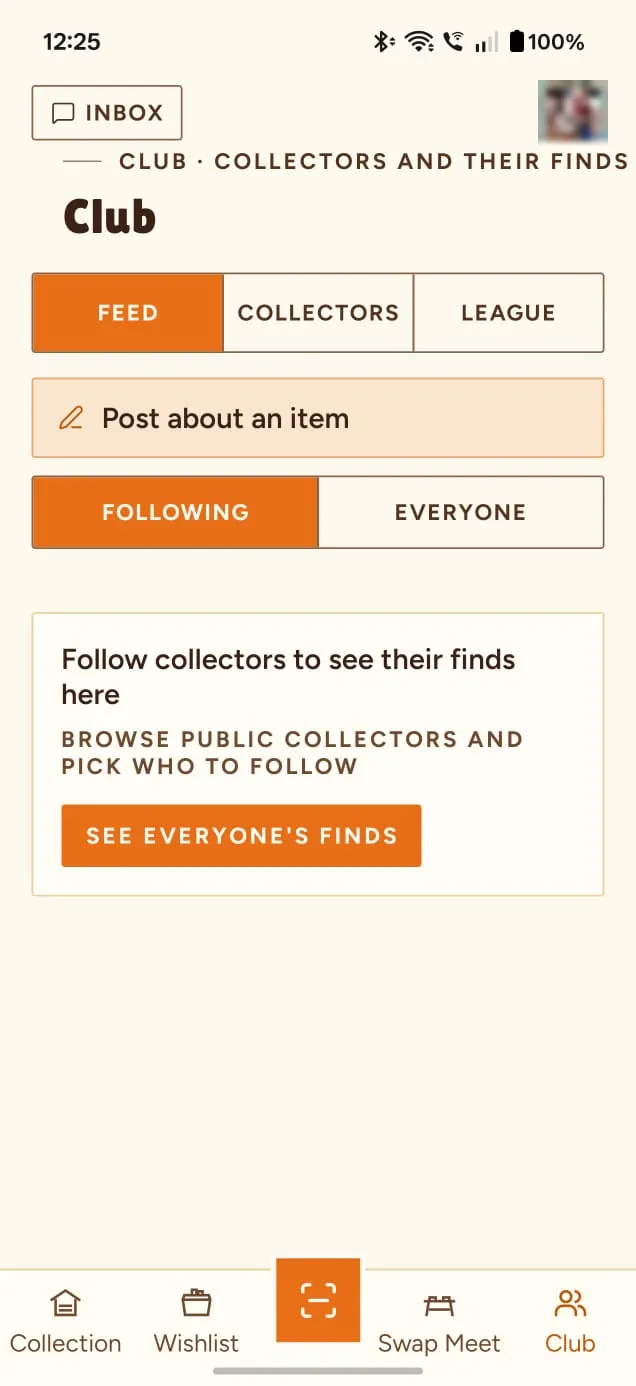The Club feed, with tabs for Feed, Collectors and League.